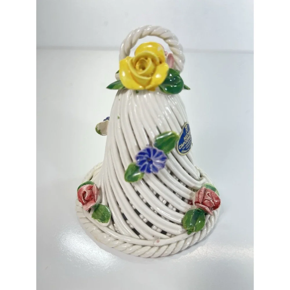 Nuova‎ Capodimonte Floral Porcelain Roped Bell Made in Italy Orig Sticker 4x3.5